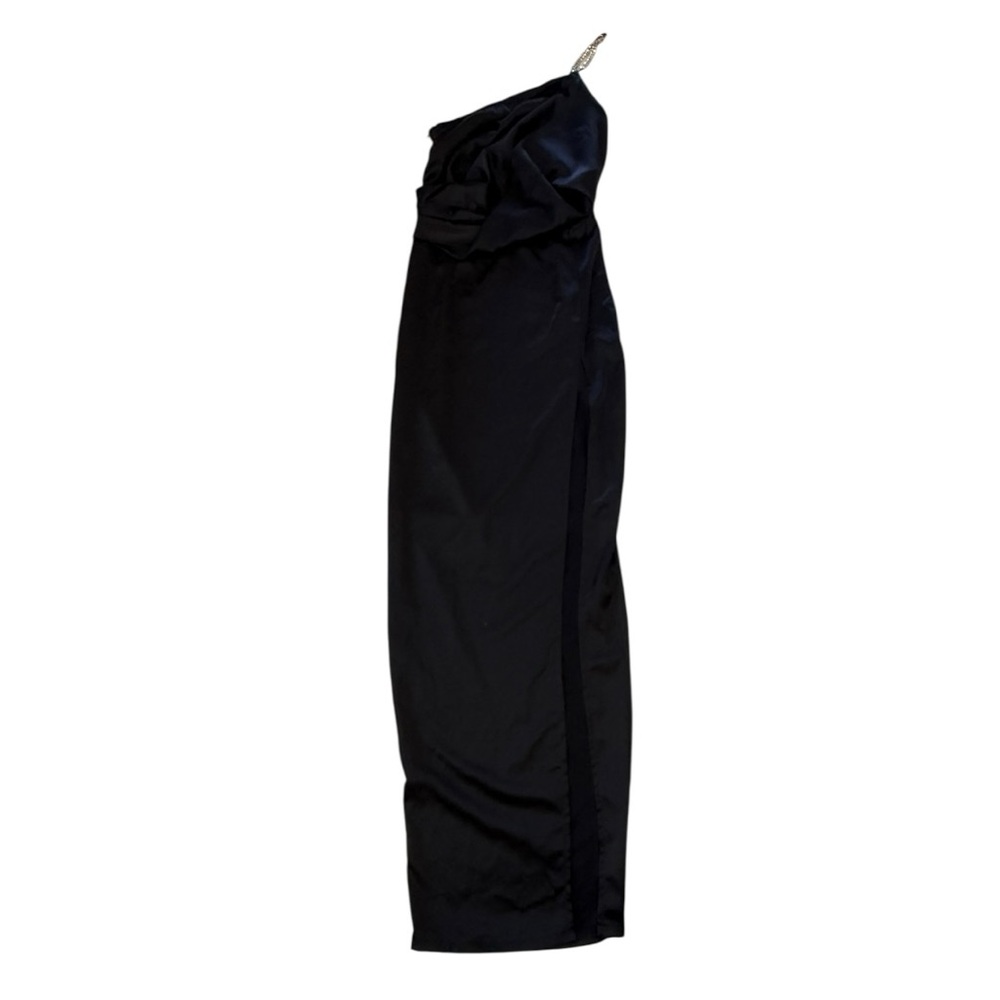 PrettyLittleThing Black Satin Gem One Shoulder Maxi Dress